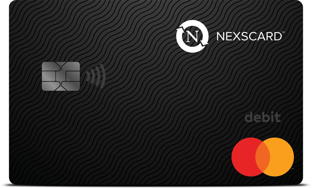 NexsCard black prepaid Mastercard debit card.